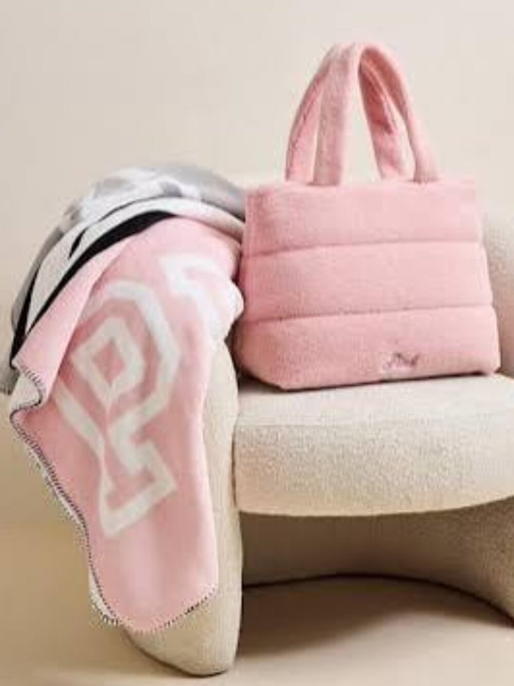 Victoria's Secret PINK Cozy Plush Pink Tote + Blanket Logo Color Block Set NWT